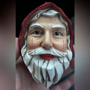 Santa Head Ornament Wood Carved
